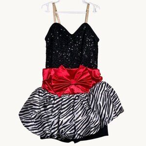 Black Red and White Weissman Dance Costume Size MC Medium Child Sequins